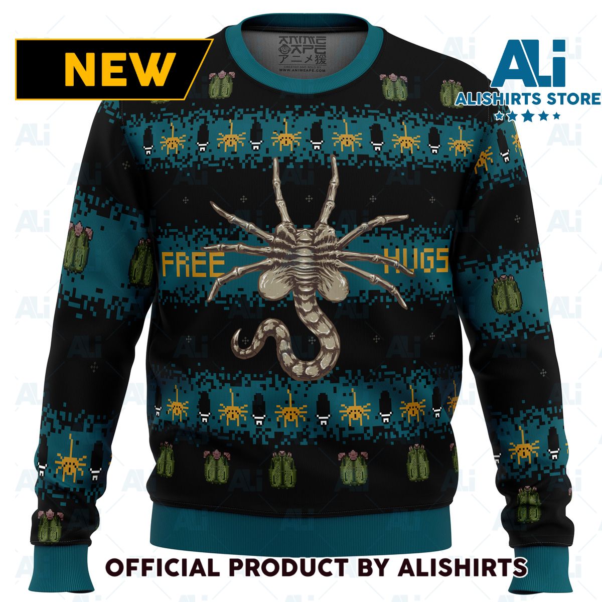 Free Hugs Alien Facehugger Ugly Christmas Sweater