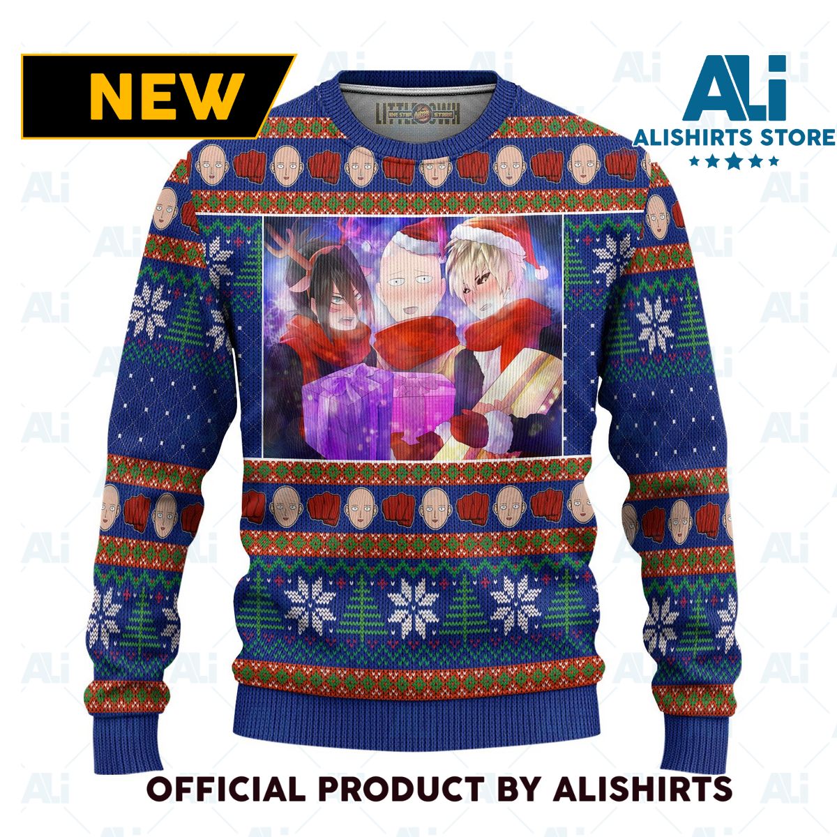 One Punch Man Anime Ugly Christmas Sweater Custom Characters