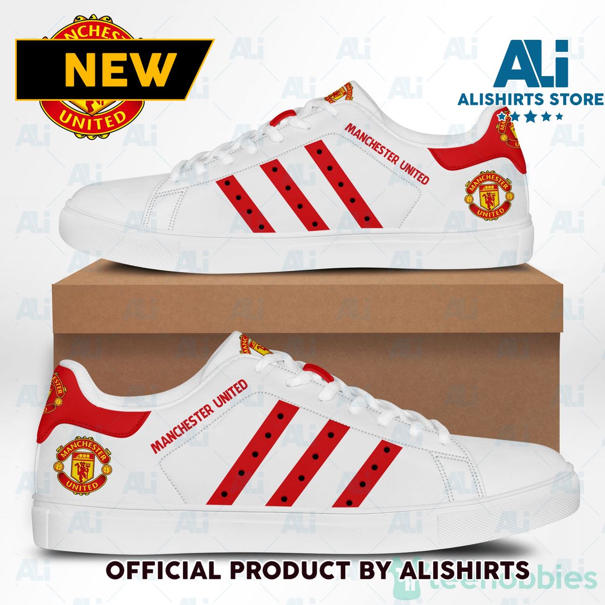 Manchester United Fc White Adidas Stan Smith Low Top Skate Shoes
