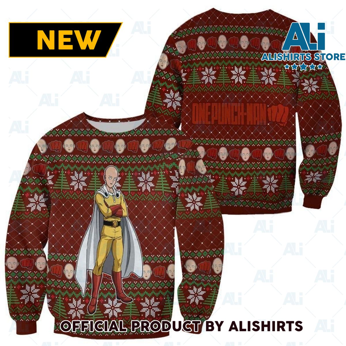 Saitama Ugly Christmas Sweater Opm Anime