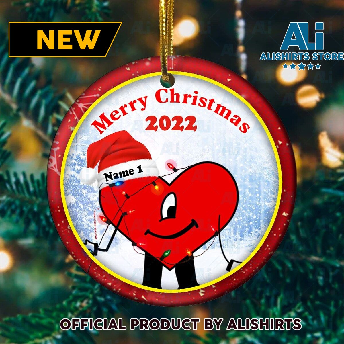 Bad Bunny Custom Name Merry Christmas 2022 Happy Ornament