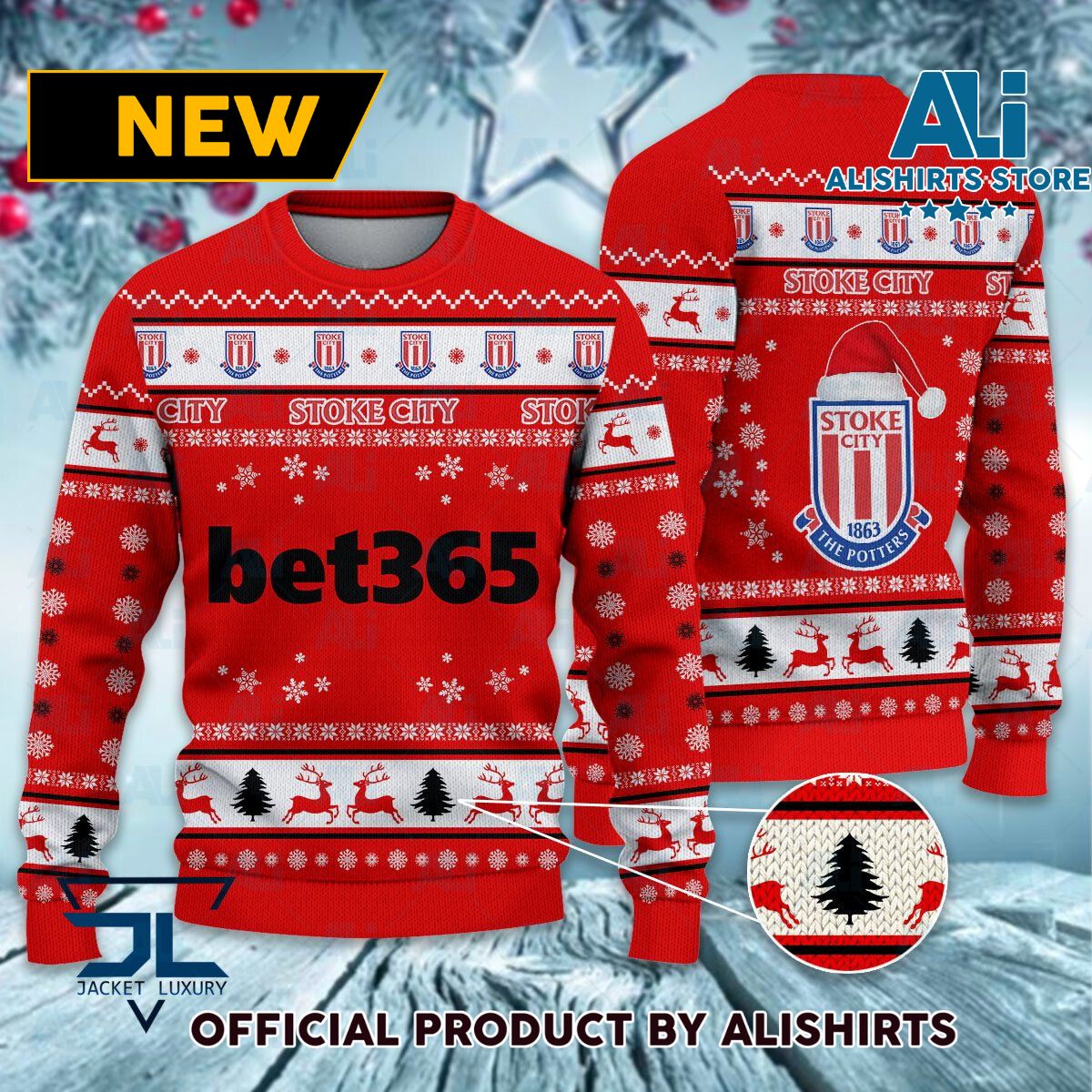 Stoke City FC logo EFL Championship Christmas Sweater