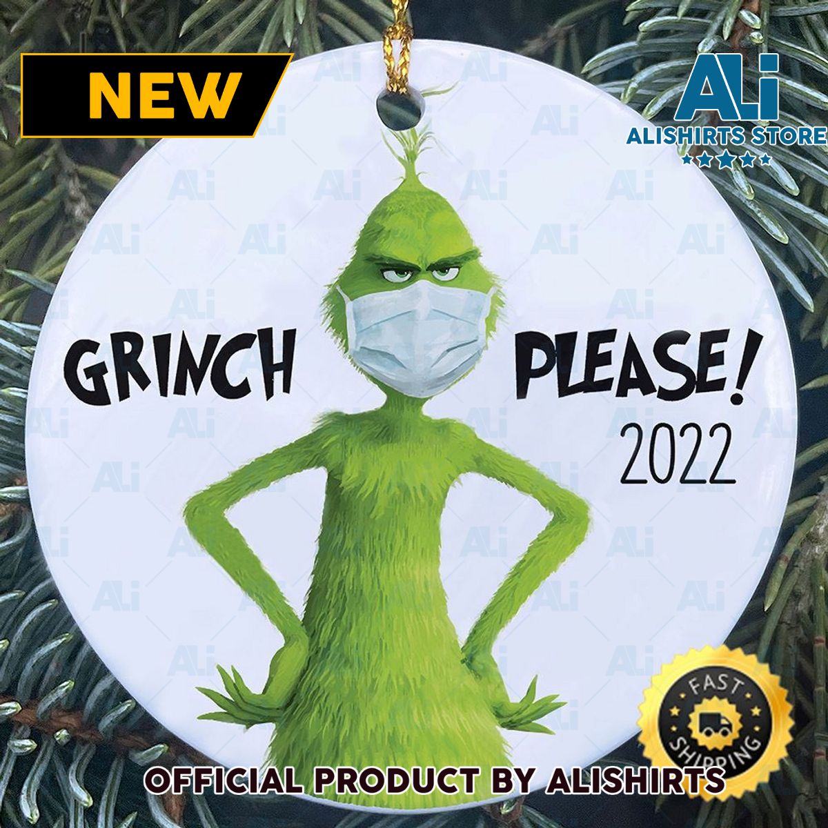 Grinch Please Face Mask Christmas Personalize Grinch Christmas Tree Ornament