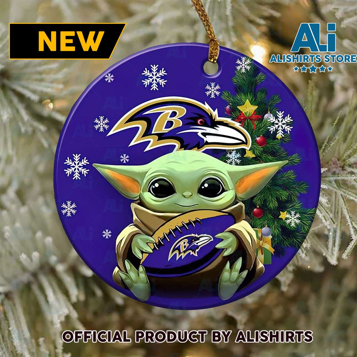 Baltimore Ravens Baby Yoda NFL Ornaments 2022