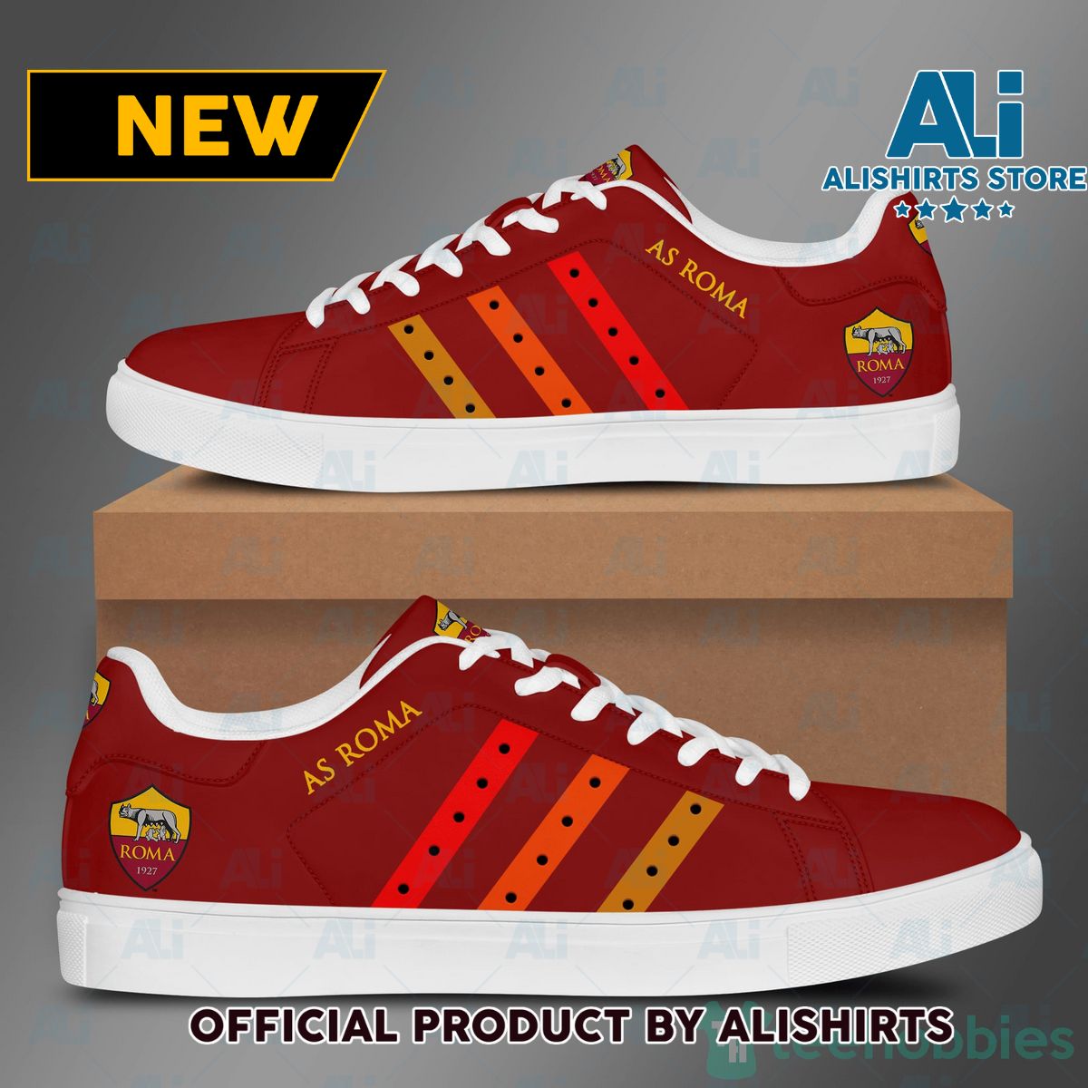 As Roma Red Adidas Stan Smith Low Top Skate Shoes