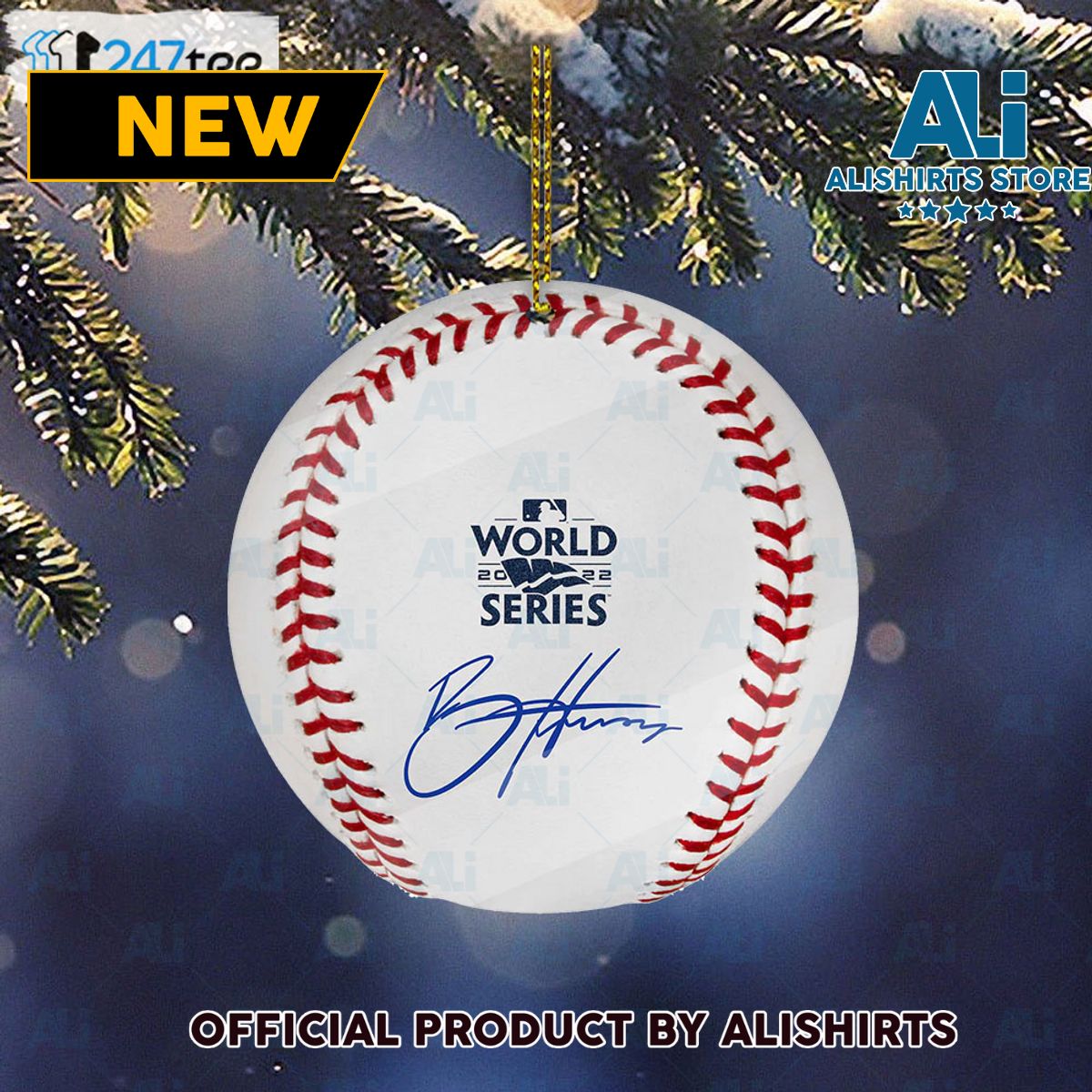 Bryce Harper Philadelphia Phillies Autographed 2022 Mlb World Series Logo Baseball Ornament