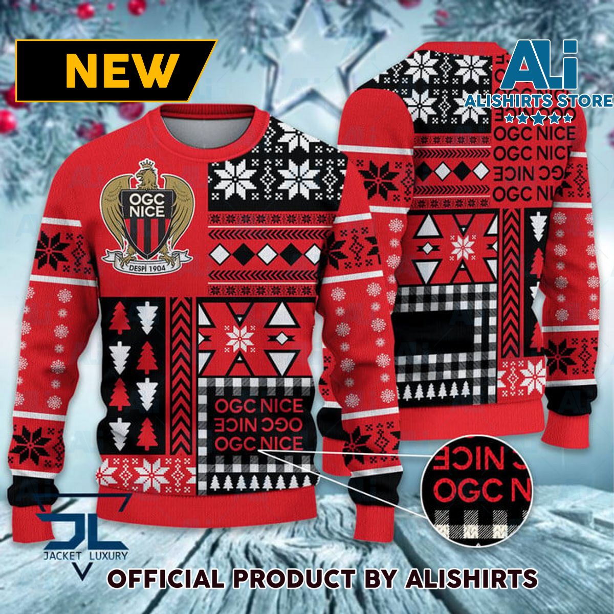 OGC Nice France football soccer ugly christmas sweater