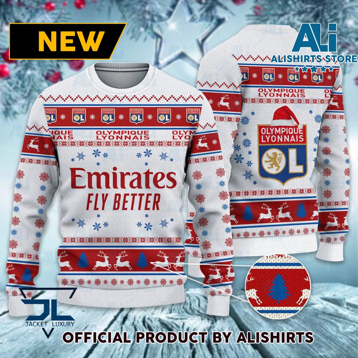 Olympique Lyonnais France football soccer ugly christmas sweater