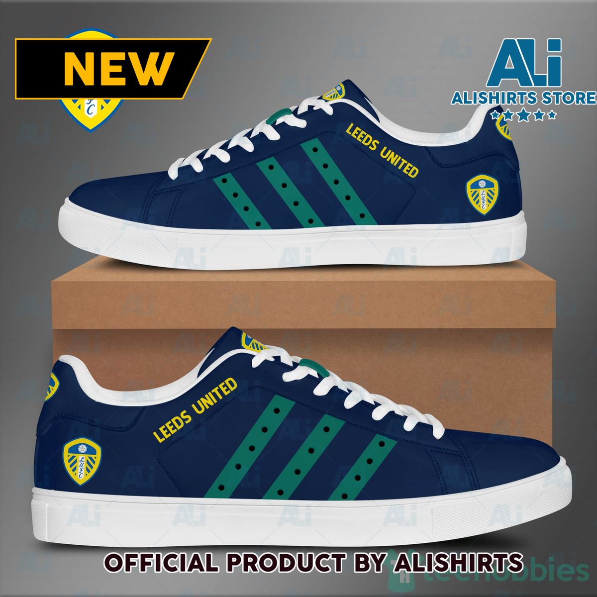 Leeds United Navy Adidas Stan Smith Low Top Skate Shoes