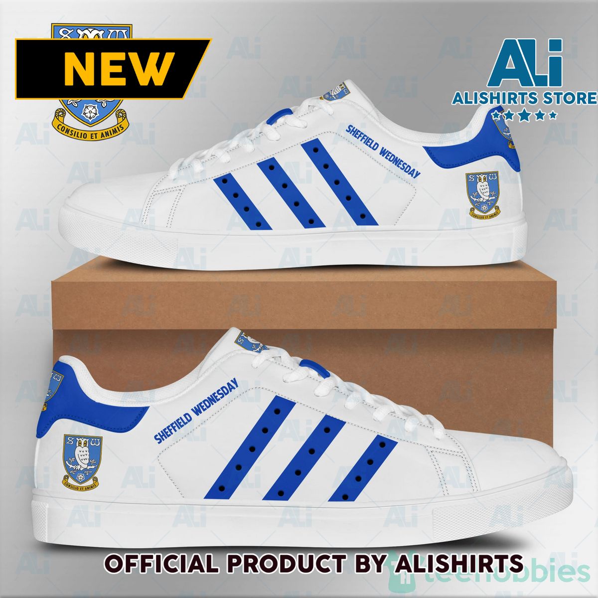 Sheffield Wednesday Light Blue Striped Adidas Stan Smith Low Top Skate Shoes