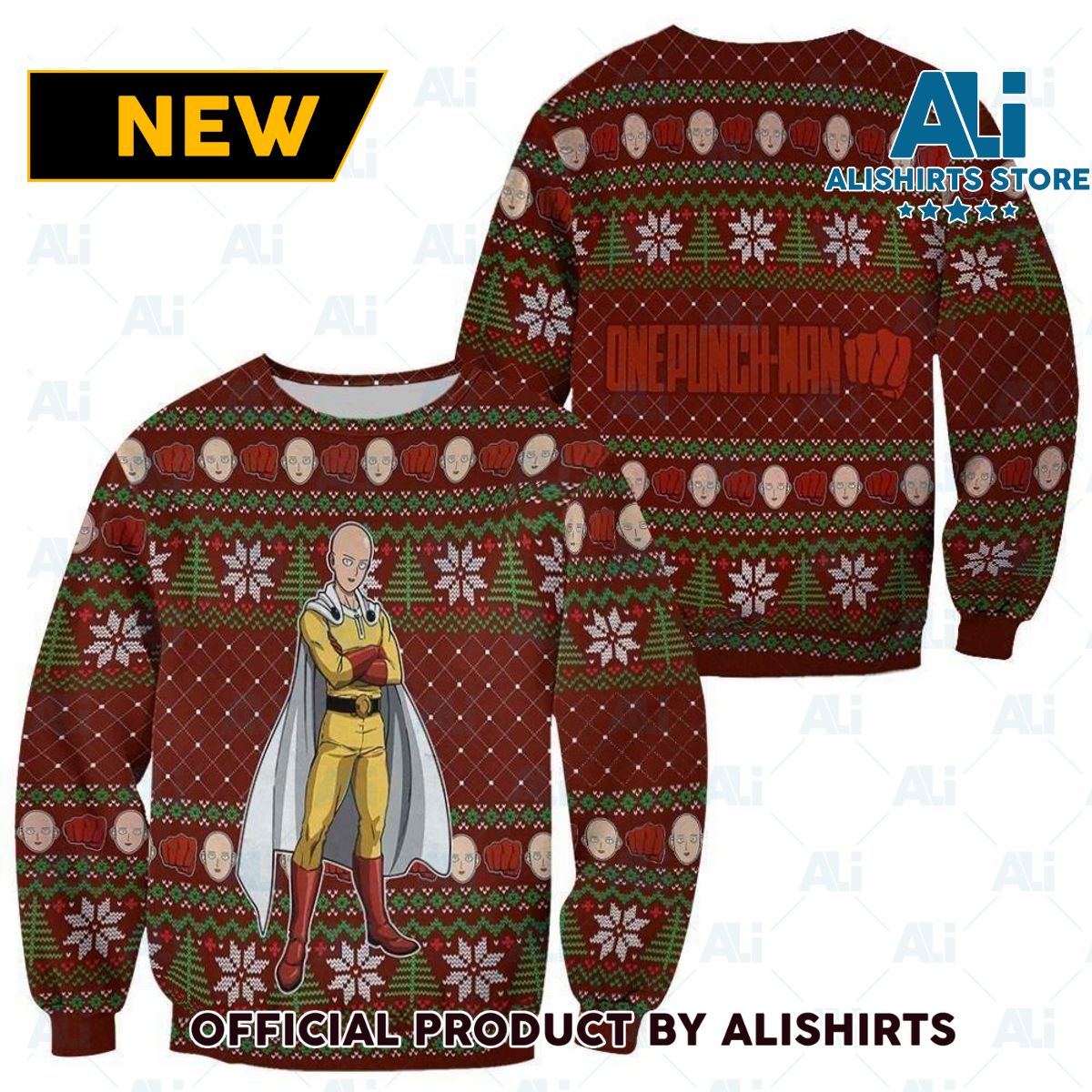 Saitama Ugly Christmas Sweater One Punch Man Anime