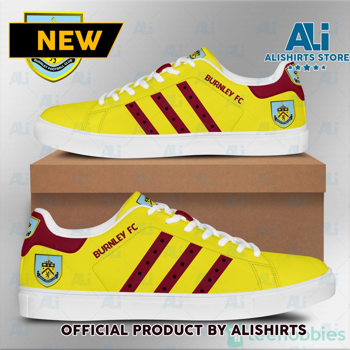 Burnley F.C Yellow Adidas Stan Smith Low Top Skate Shoes