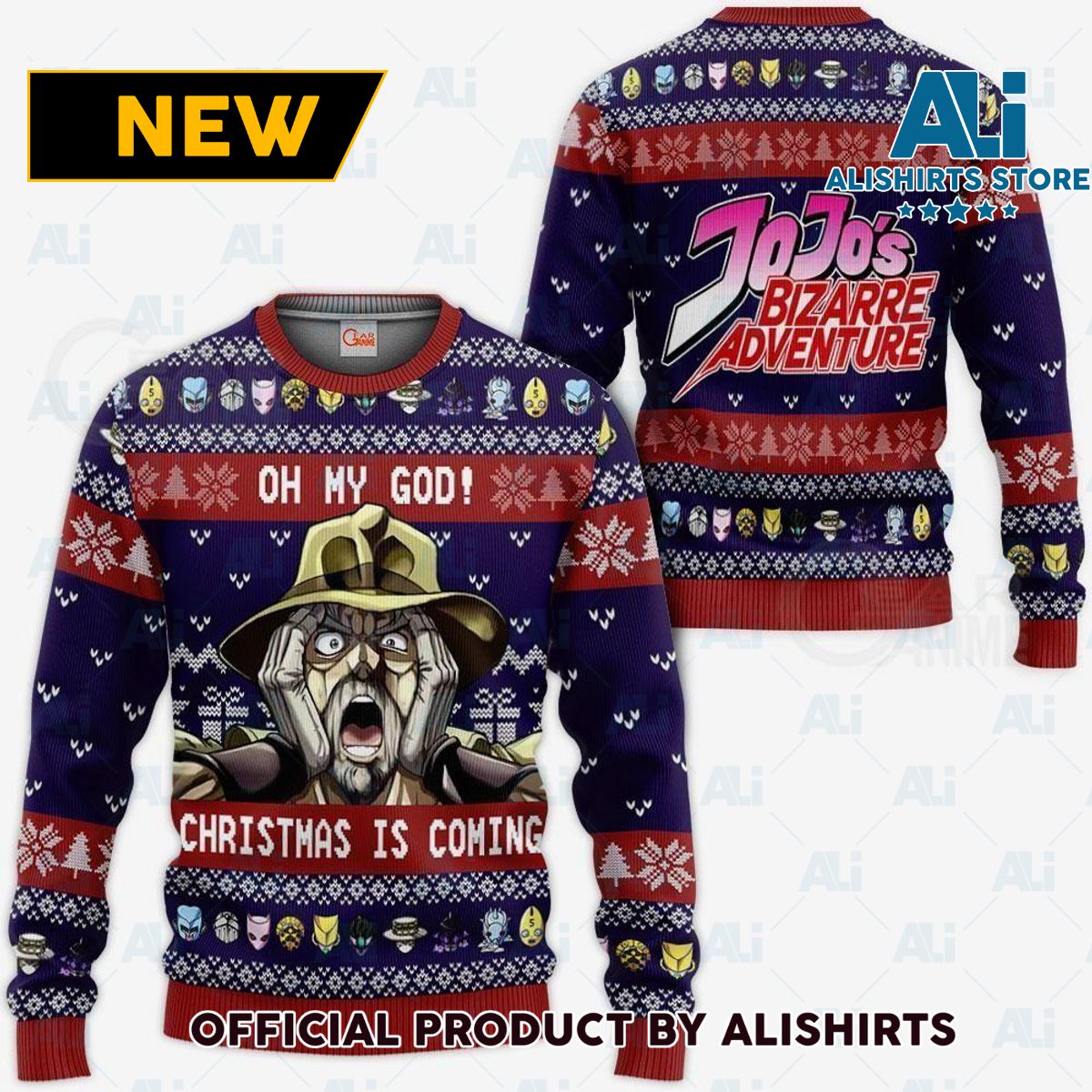 Joseph Joestar Ugly Christmas Sweater Oh My God Jojo‚ÄôS Anime