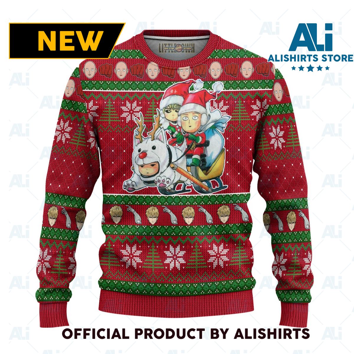 Saitama X Genos Anime Ugly Christmas Sweater Custom One Punch Man