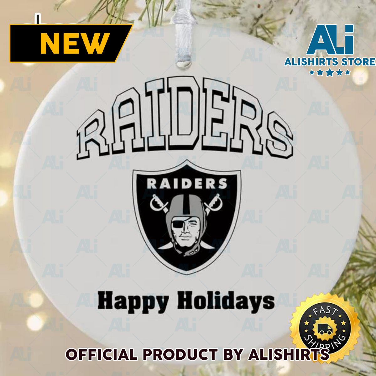 NFL Las Vegas Raiders Happy Holidays NFL Football Ornaments