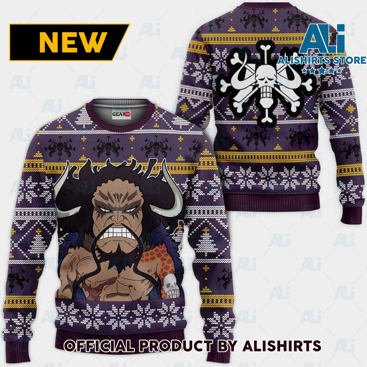 Yonko Kaido Ugly Christmas Sweater Custom One Piece Anime