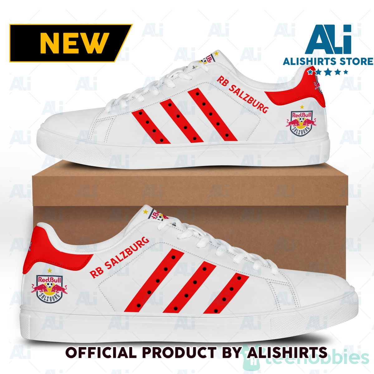 Fc Red Bull Salzburg Red Stripe Adidas Stan Smith Low Top Skate Shoes