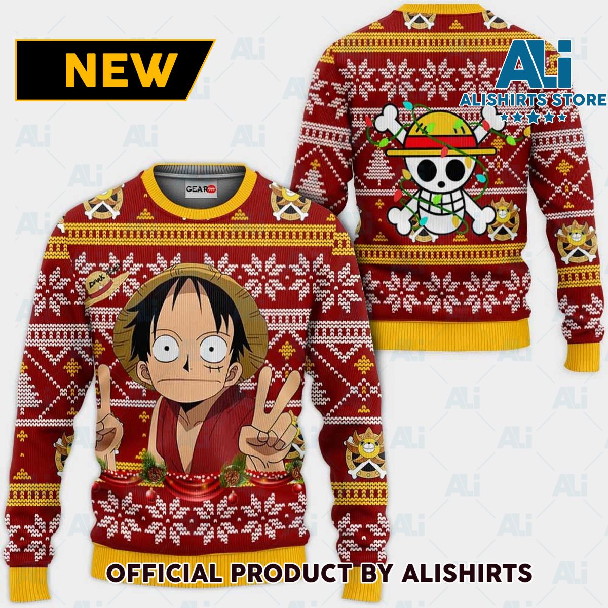 Funny Luffy Ugly Christmas Sweater Custom One Piece Anime