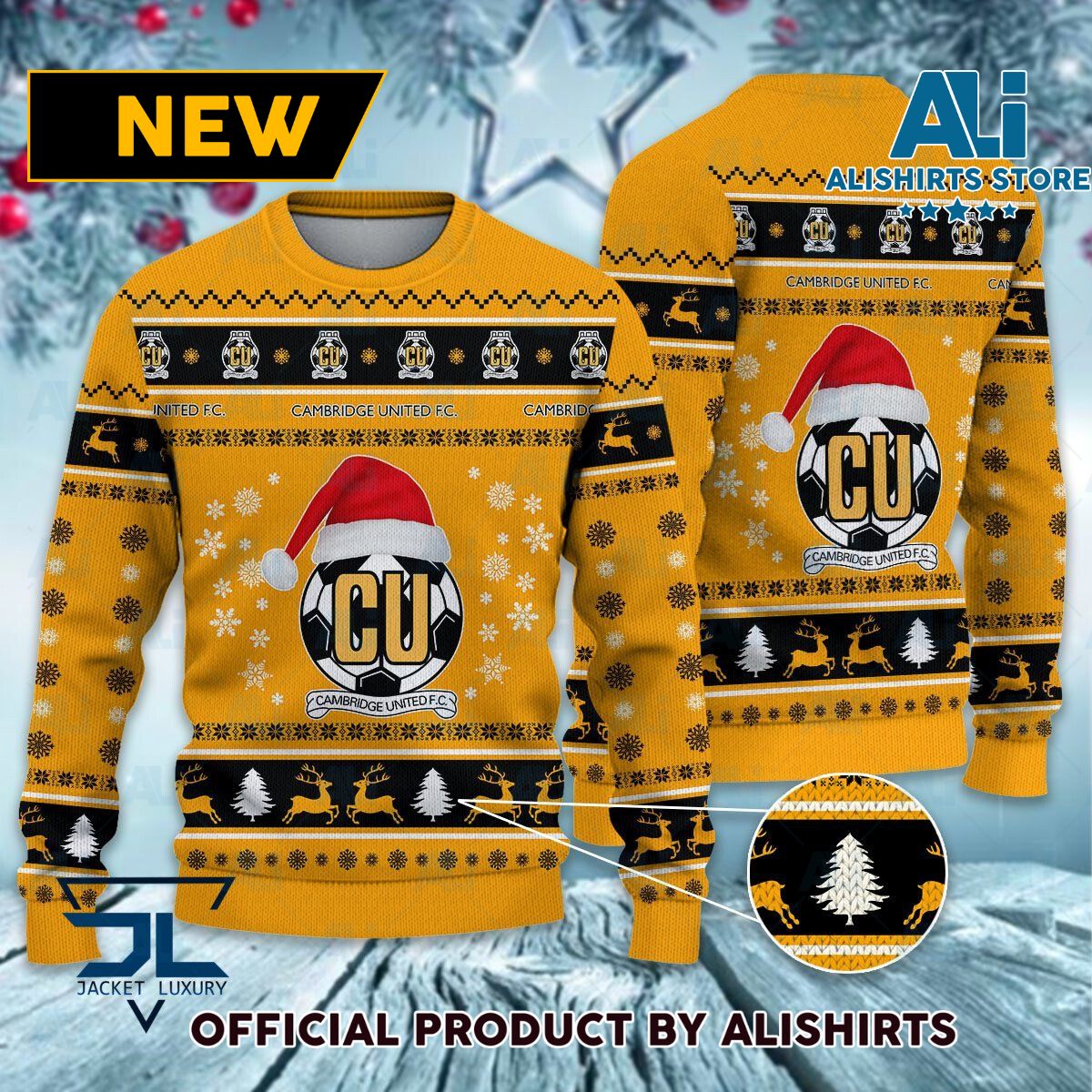 Cambridge United FC logo EFL Championship Christmas Sweater