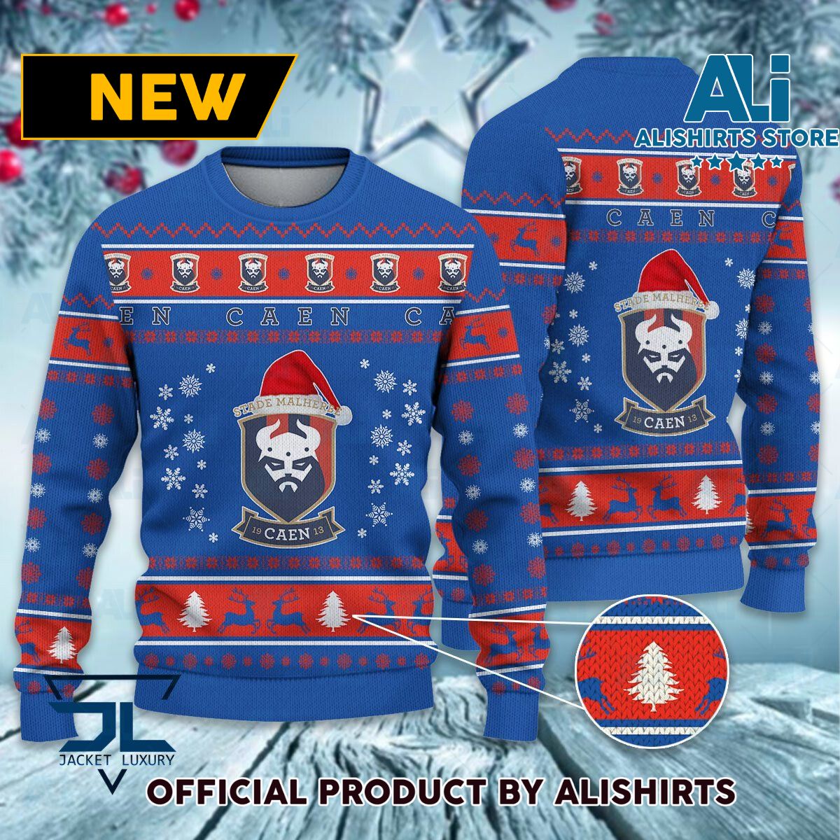 Stade Malherbe Caen Ligue 1 Ugly Christmas sweater