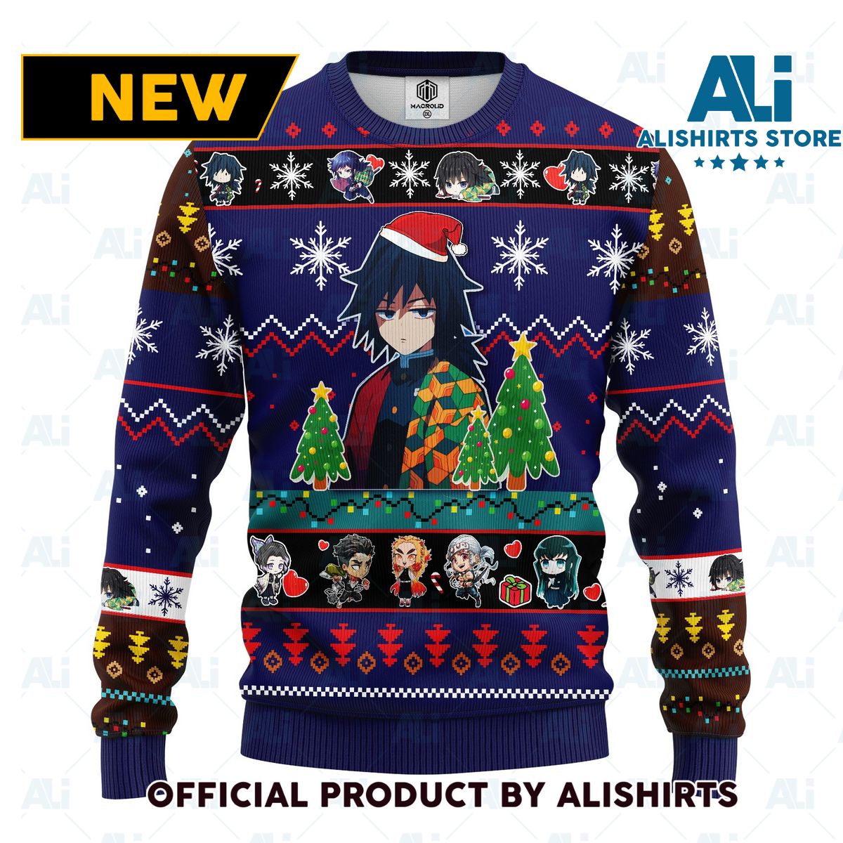 Giyu Tomioka Christmas demon slayer anime ugly christmas sweater blue