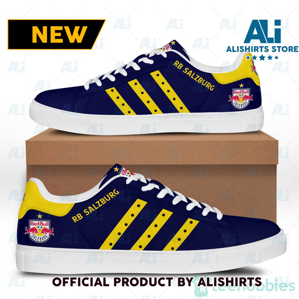 Fc Red Bull Salzburg Yellow Striped Adidas Stan Smith Low Top Skate Shoes