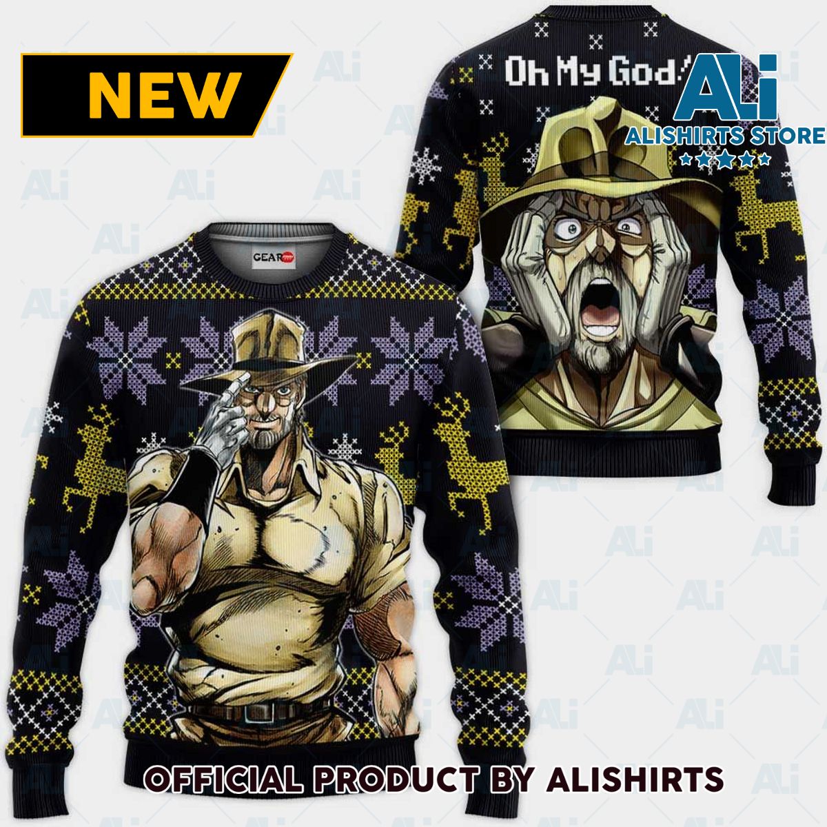 Joseph Joestar Ugly Christmas Sweater Custom Anime Jojo‚ÄôS Bizzare Adventure