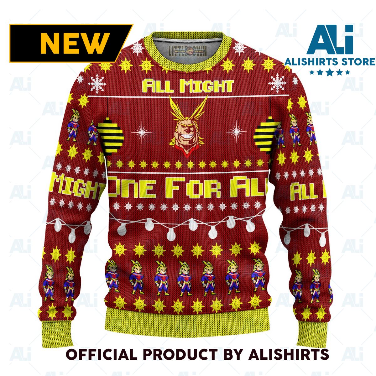 My Hero Academia Anime Ugly Christmas Sweater Custom All Might Pixel