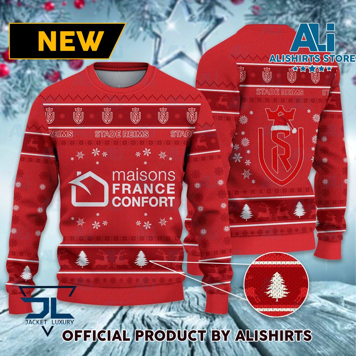 Stade de Reims Ligue 1 Ugly Christmas sweater