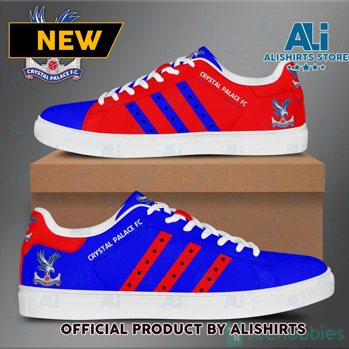 Crystal Palace Fc Red And Royal Adidas Stan Smith Low Top Skate Shoes