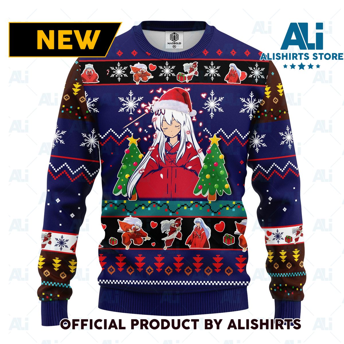 inuyasha anime ugly christmas sweater blue