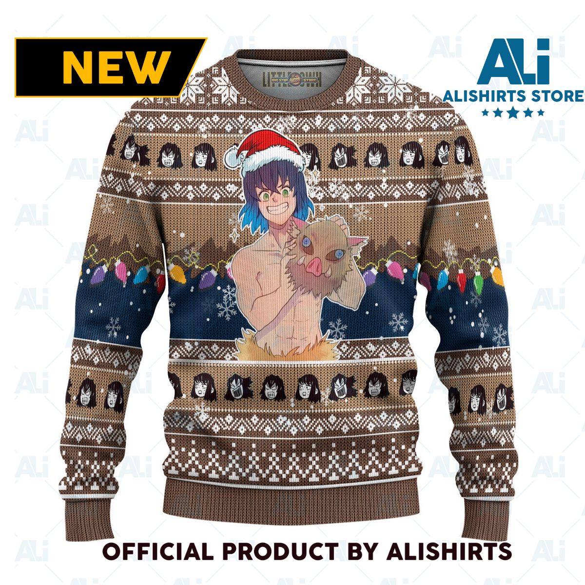 Demon Slayer Inosuke Hashibira Anime Ugly Christmas Sweater