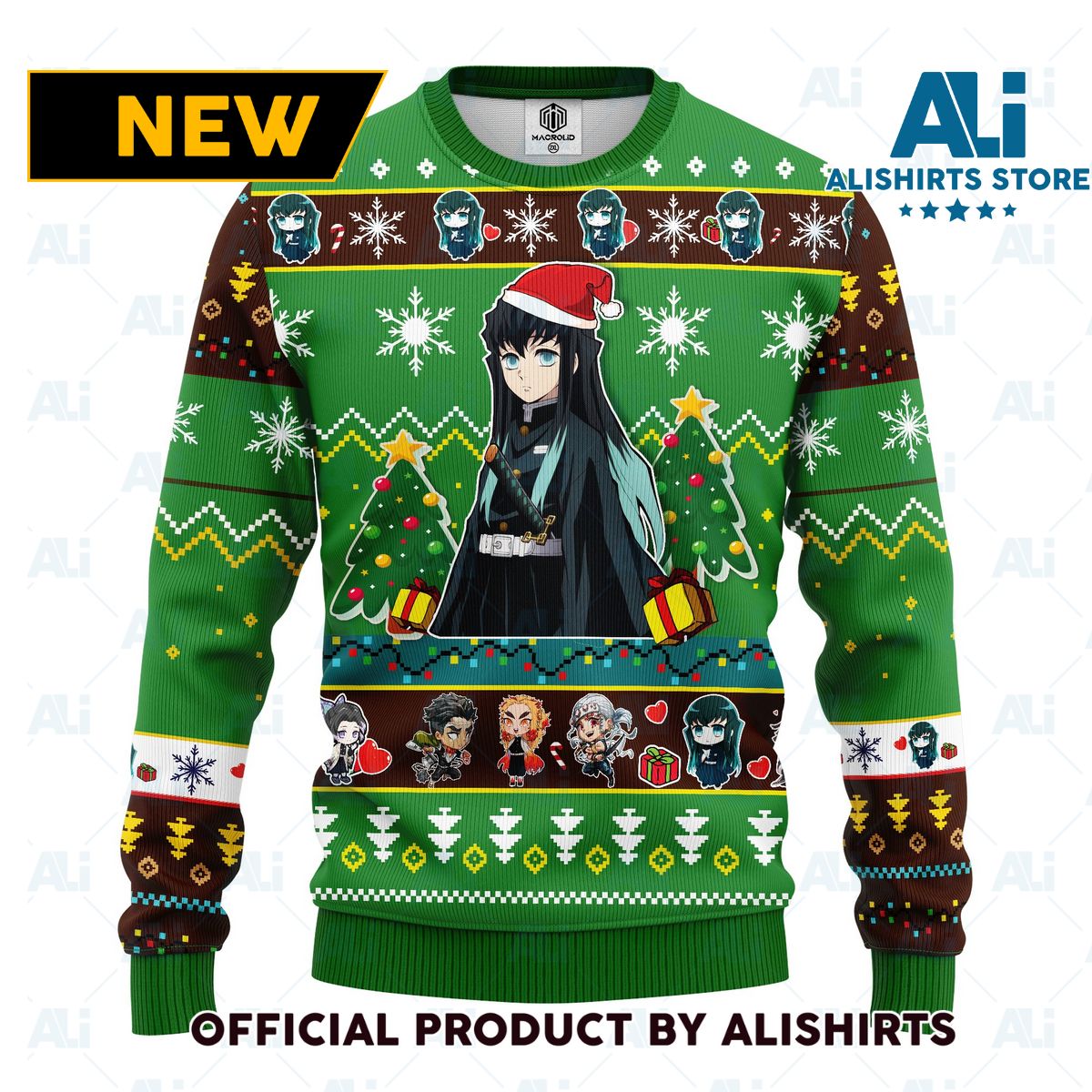 Muichiro Tokito Christmas demon slayer anime ugly christmas sweater green