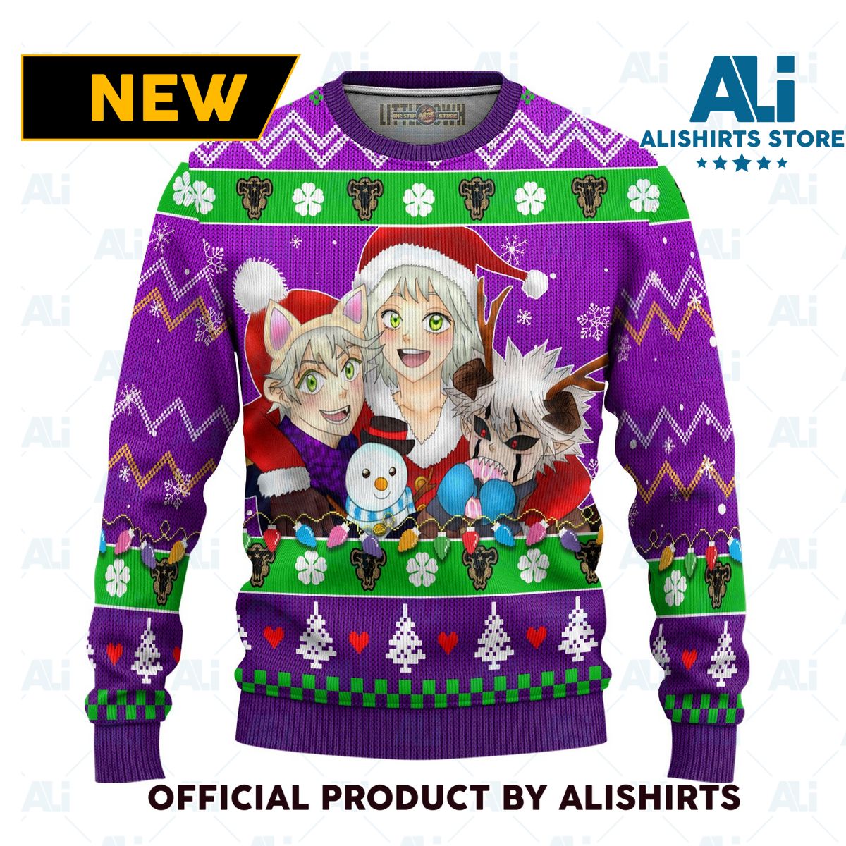 Black Clover Anime Ugly Christmas Sweater Purple