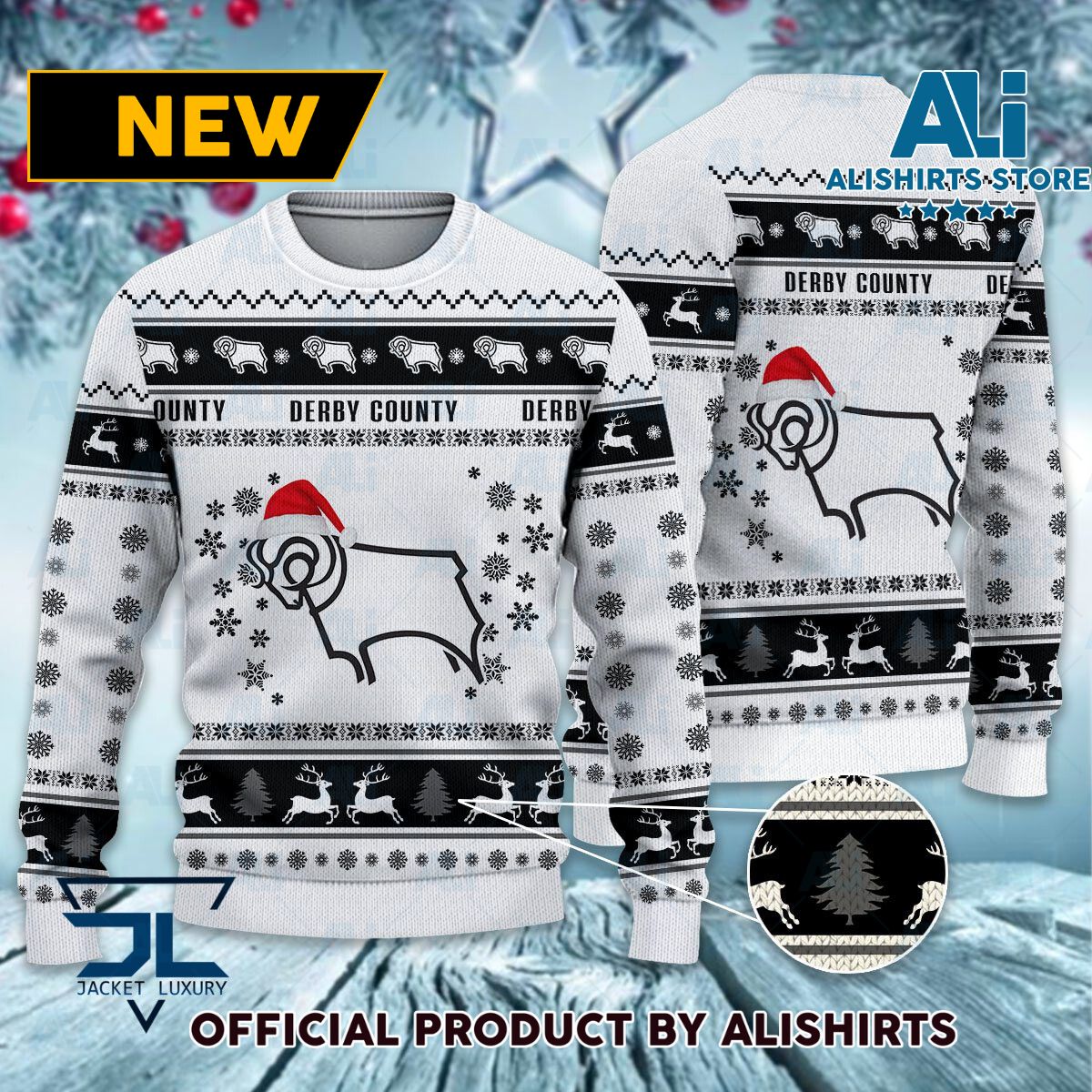 Derby County FC logo EFL Championship Christmas Sweater