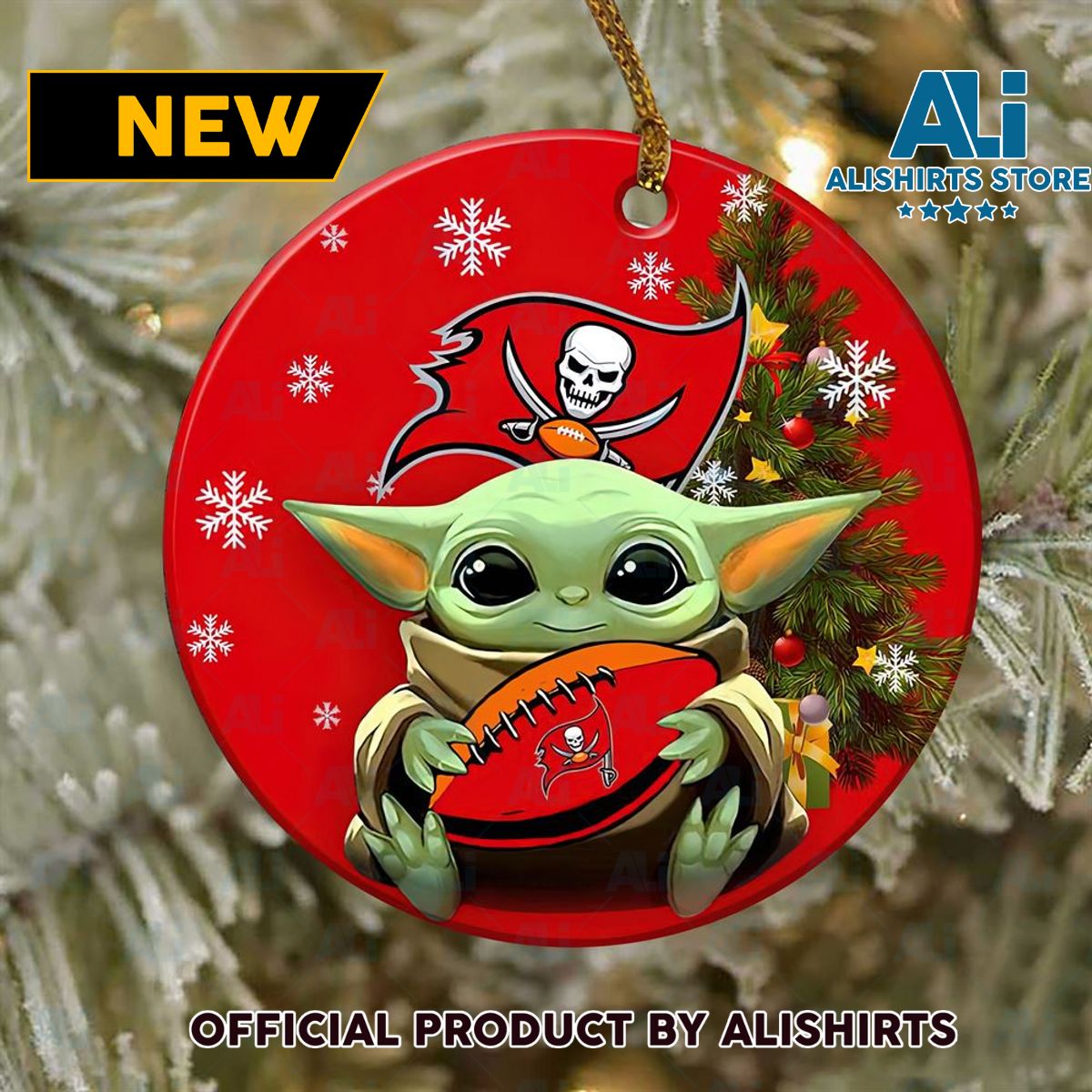 Tampa Bay Buccaneers Flag Baby Yoda NFL Christmas Ornaments