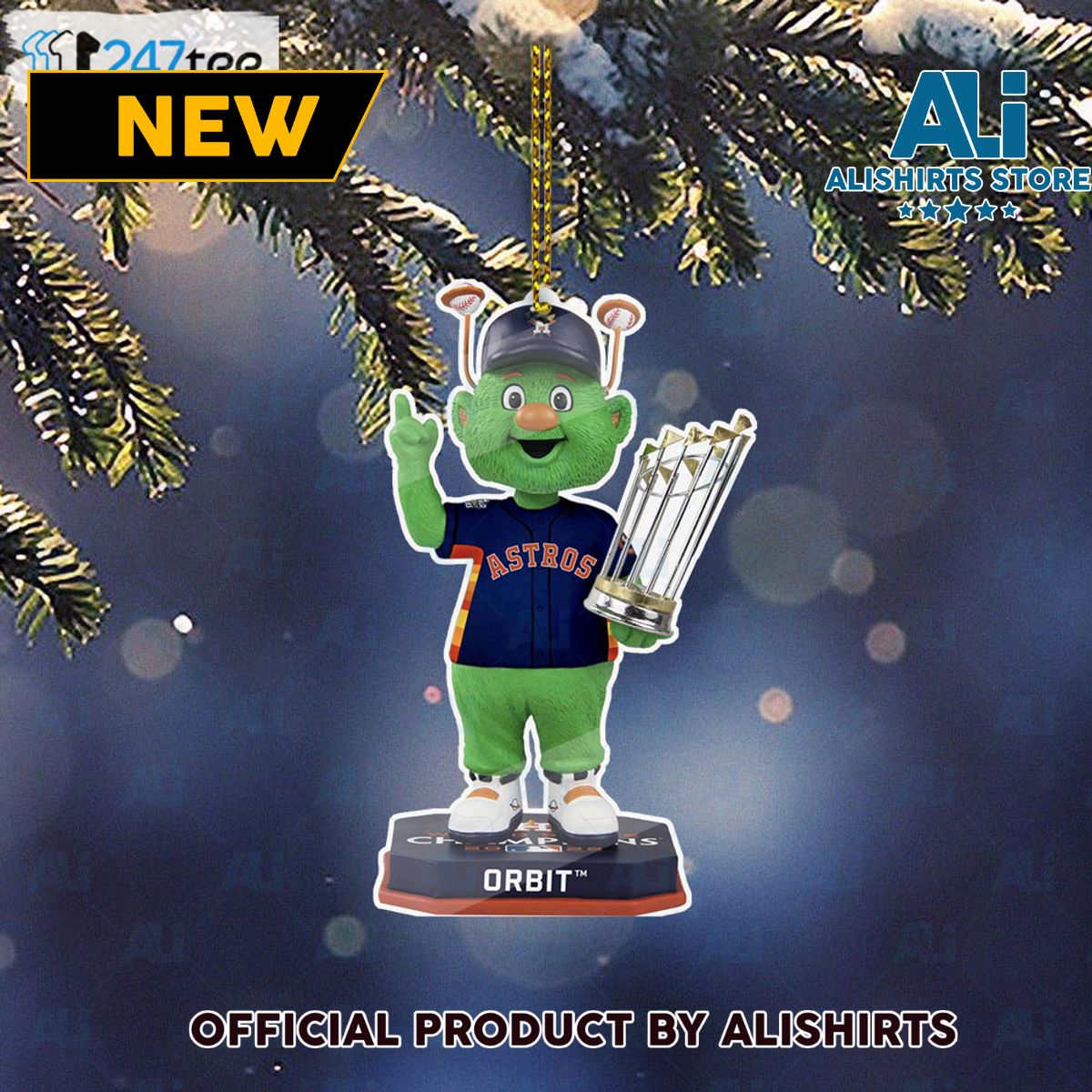 Orbit Houston Astros Navy Blue Uniform 2022 World Series Champions Mascot Ornament