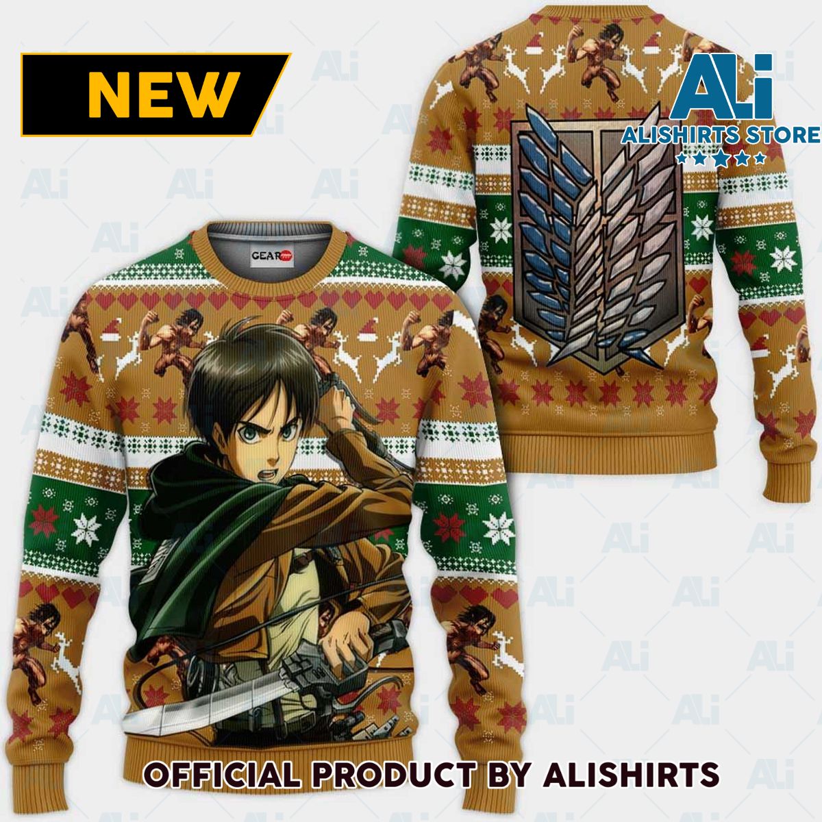 Eren Yeager Ugly Christmas Sweater Custom Anime Attack On Titan