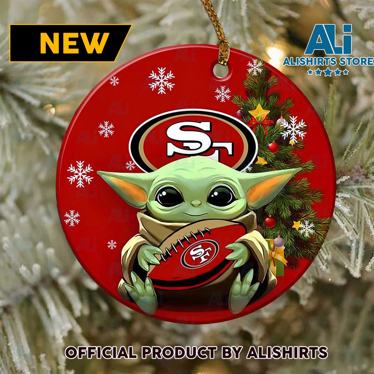 San Francisco 49ers Baby Yoda NFL Christmas Ornaments