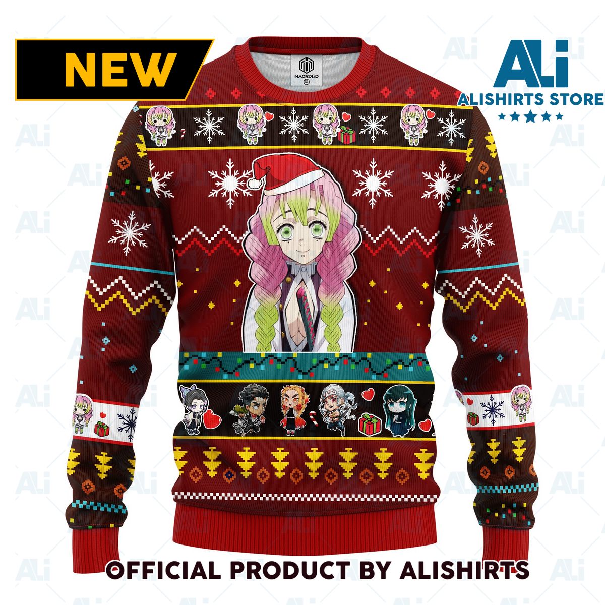 Mitsuri Kanroji demon slayer anime ugly christmas sweater red