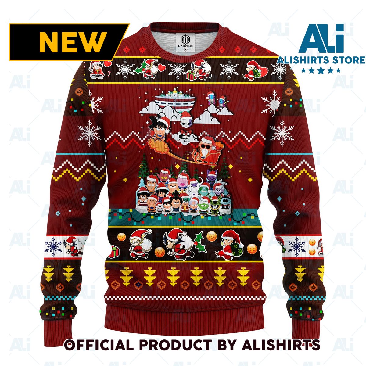 dragon ball anime ugly christmas sweater red brown