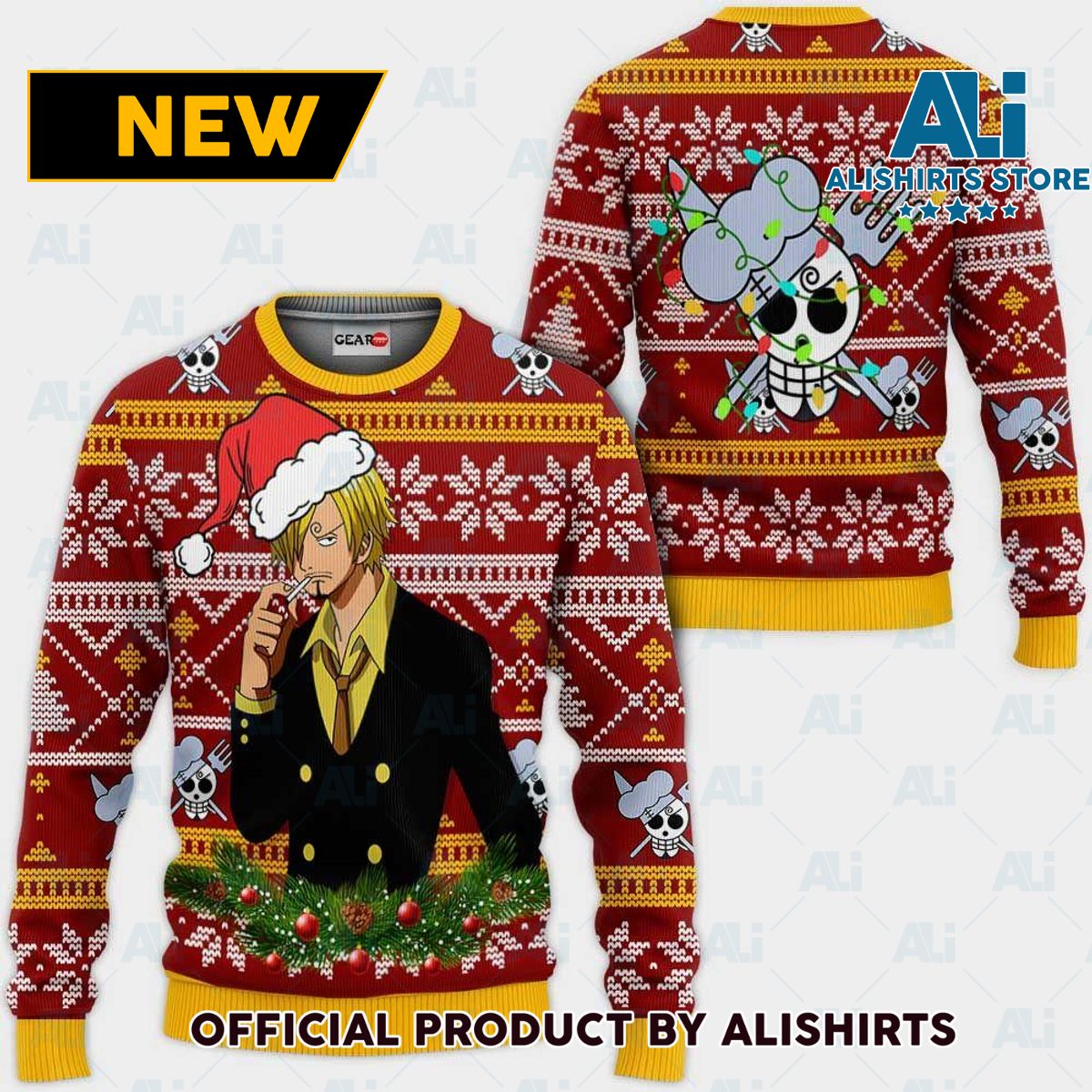 Sanji Ugly Christmas Sweater Custom One Piece Anime