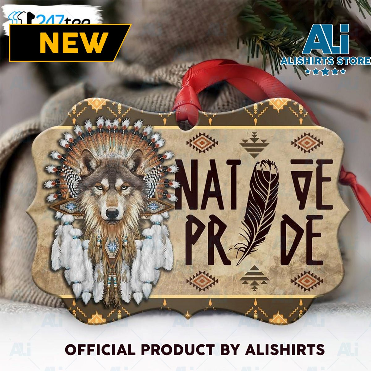 Native Pride Wolf Medallion Metal Ornament Tree Ornament Gift
