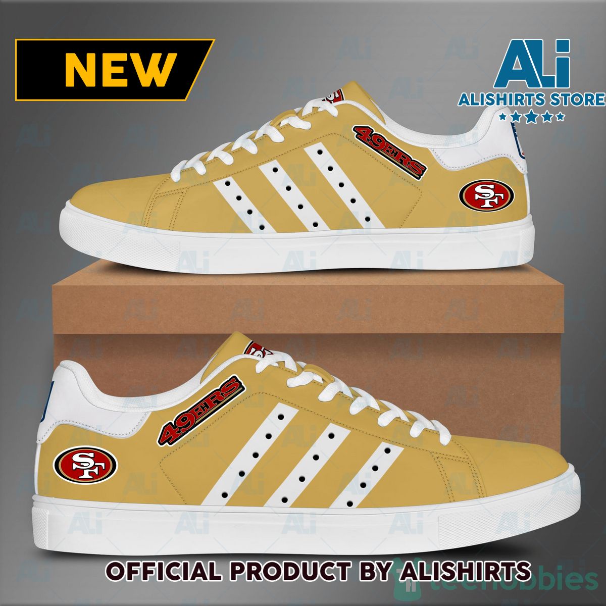 San Francisco 49Ers White Striped Yellow Adidas Stan Smith Low Top Skate Shoes