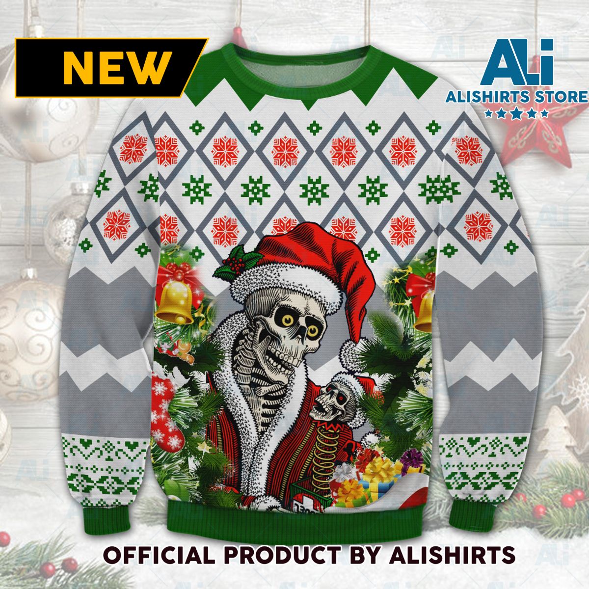 Christmas Skull Circle Ornament Ugly Sweater