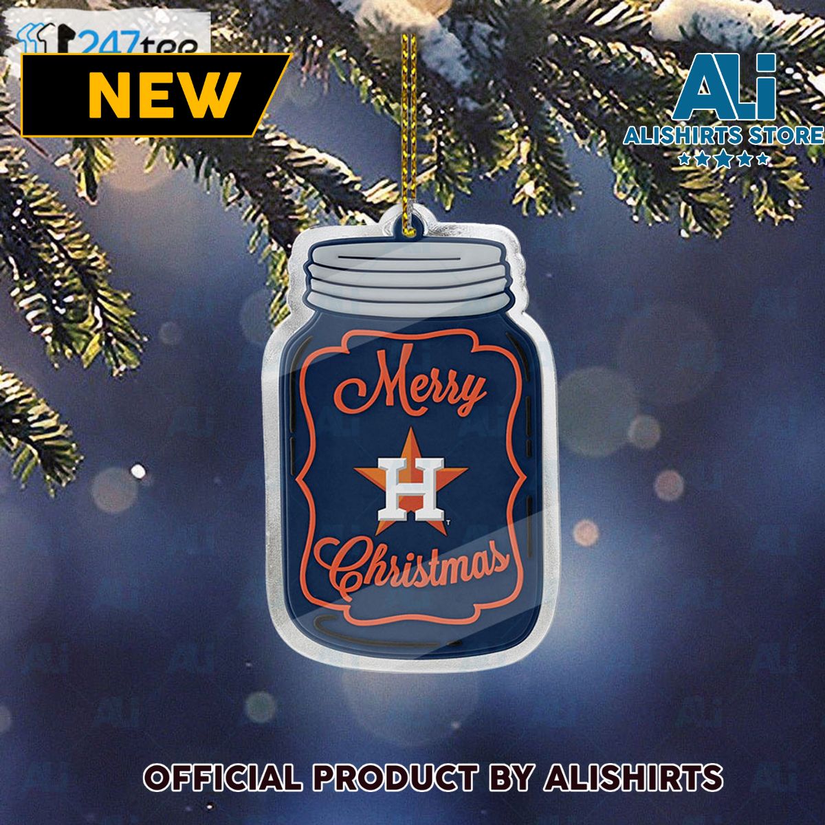 Houston Astros Foco Flat Mason Jar Christmas Ornament