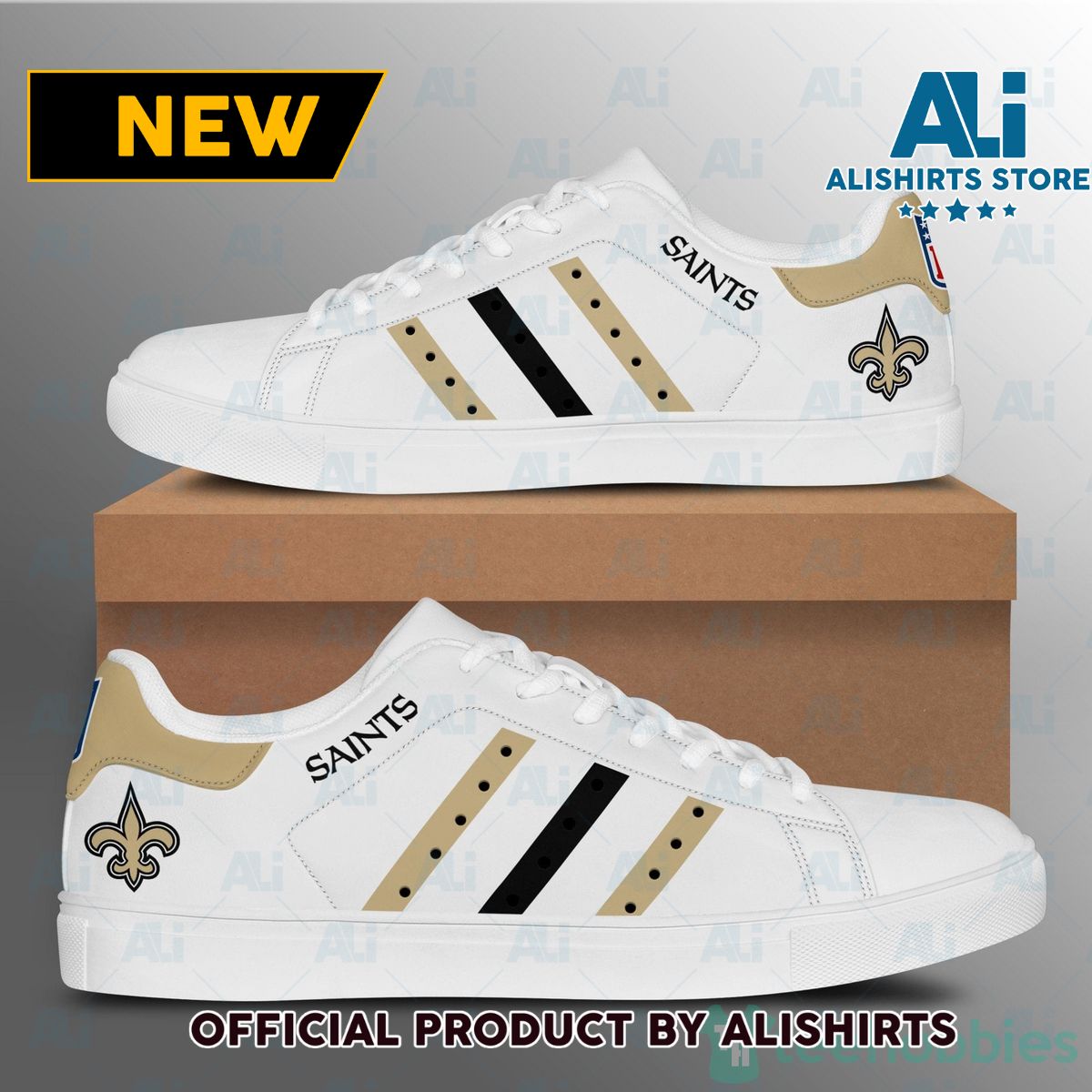 New Orleans Saints White Adidas Stan Smith Low Top Skate Shoes
