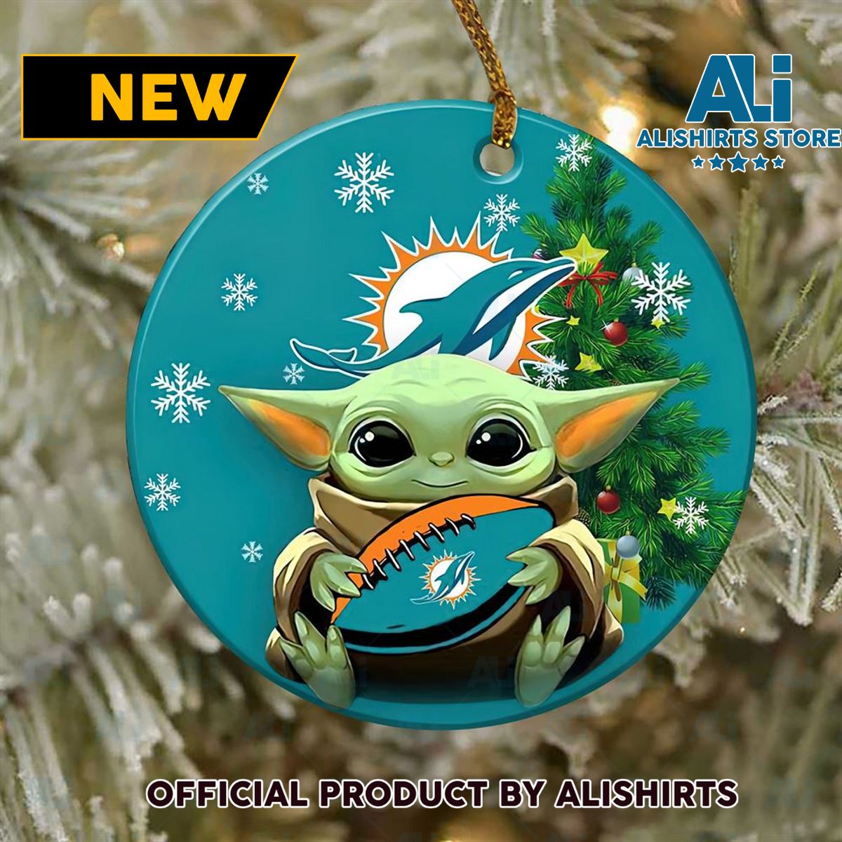 Miami Dolphins Baby Yoda NFL Football Ornaments 2022