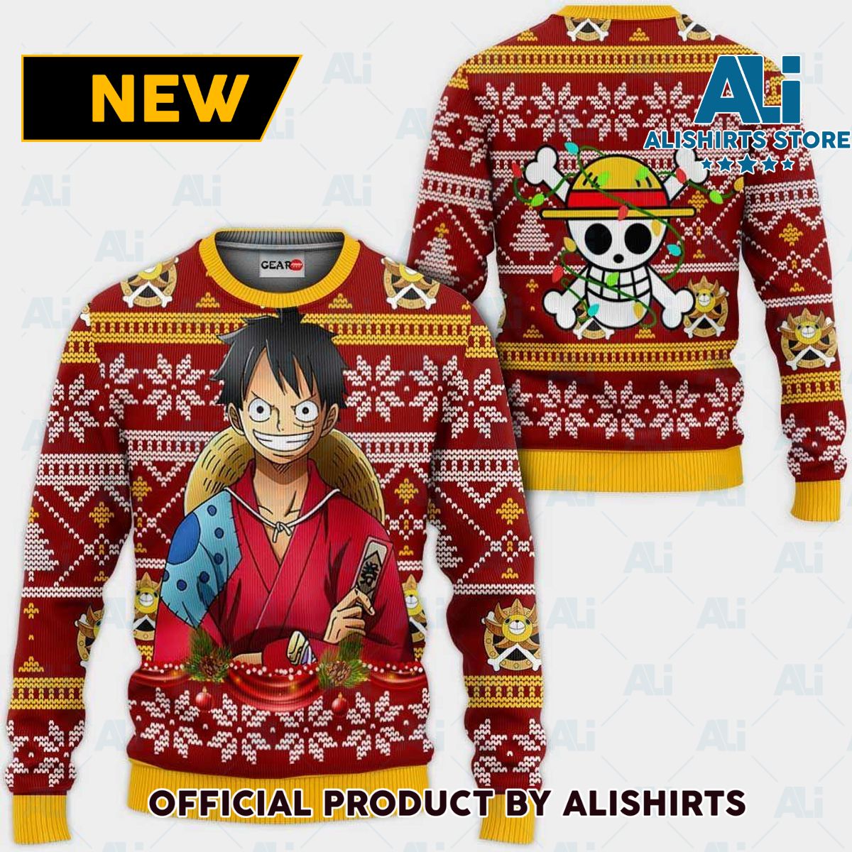 Luffy Ugly Christmas Sweater Custom Wano One Piece Anime