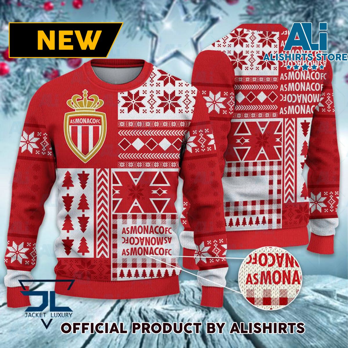 AS Monaco France football soccer ugly christmas sweater